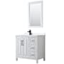 Wyndham Collection Daria 36" Free Standing Single Basin Vanity Set with Cabinet, Cultured Marble Vanity Top, and Framed Mirror White / White Cultured Marble Top / Matte Black Hardware