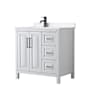 Wyndham Collection Daria 36" Free Standing Single Basin Vanity Set with Cabinet and Quartz Vanity Top White / White Quartz Top / Matte Black Hardware