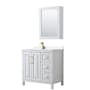 Wyndham Collection Daria 36" Free Standing Single Basin Vanity Set with Cabinet, Cultured Marble Vanity Top, and Medicine Cabinet White / Carrara Cultured Marble Top / Brushed Gold Hardware