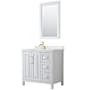 Wyndham Collection Daria 36" Free Standing Single Basin Vanity Set with Cabinet, Quartz Vanity Top, and Framed Mirror White / Giotto Quartz Top / Brushed Gold Hardware