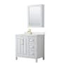 Wyndham Collection Daria 36" Free Standing Single Basin Vanity Set with Cabinet, Quartz Vanity Top, and Medicine Cabinet White / Giotto Quartz Top / Brushed Gold Hardware