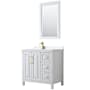 Wyndham Collection Daria 36" Free Standing Single Basin Vanity Set with Cabinet, Cultured Marble Vanity Top, and Framed Mirror White / White Cultured Marble Top / Brushed Gold Hardware