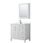 Wyndham Collection Daria 36" Free Standing Single Basin Vanity Set with Cabinet, Cultured Marble Vanity Top, and Medicine Cabinet White / White Cultured Marble Top / Brushed Gold Hardware