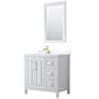 Wyndham Collection Daria 36" Free Standing Single Basin Vanity Set with Cabinet, Quartz Vanity Top, and Framed Mirror White / White Quartz Top / Brushed Gold Hardware