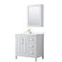 Wyndham Collection Daria 36" Free Standing Single Basin Vanity Set with Cabinet, Quartz Vanity Top, and Medicine Cabinet White / White Quartz Top / Brushed Gold Hardware