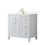 Wyndham Collection Daria 36" Free Standing Single Basin Vanity Set with Cabinet and Quartz Vanity Top White / White Quartz Top / Brushed Gold Hardware