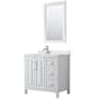 Wyndham Collection Daria 36" Free Standing Single Basin Vanity Set with Cabinet, Quartz Vanity Top, and Framed Mirror White / Giotto Quartz Top / Polished Chrome Hardware