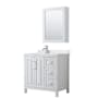 Wyndham Collection Daria 36" Free Standing Single Basin Vanity Set with Cabinet, Quartz Vanity Top, and Medicine Cabinet White / Giotto Quartz Top / Polished Chrome Hardware