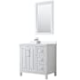 Wyndham Collection Daria 36" Free Standing Single Basin Vanity Set with Cabinet, Cultured Marble Vanity Top, and Framed Mirror White / White Cultured Marble Top / Polished Chrome Hardware