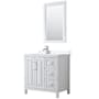 Wyndham Collection Daria 36" Free Standing Single Basin Vanity Set with Cabinet, Quartz Vanity Top, and Framed Mirror White / White Quartz Top / Polished Chrome Hardware