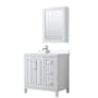 Wyndham Collection Daria 36" Free Standing Single Basin Vanity Set with Cabinet, Quartz Vanity Top, and Medicine Cabinet White / White Quartz Top / Polished Chrome Hardware