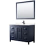 Wyndham Collection Daria 48" Free Standing Single Basin Vanity Set with Cabinet, Cultured Marble Vanity Top, and Framed Mirror Dark Blue / Carrara Cultured Marble Top / Matte Black Hardware