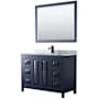 Wyndham Collection Daria 48" Free Standing Single Vanity Set with MDF Cabinet, Marble Vanity Top, Undermount Sink, and Framed Mirror Dark Blue / White Carrara Marble Top / Matte Black Hardware