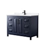 Wyndham Collection Daria 48" Free Standing Single Basin Vanity Set with Cabinet and Quartz Vanity Top Dark Blue / White Quartz Top / Matte Black Hardware