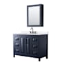 Wyndham Collection Daria 48" Free Standing Single Basin Vanity Set with Cabinet, Quartz Vanity Top, and Medicine Cabinet Dark Blue / White Quartz Top / Matte Black Hardware