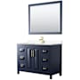 Wyndham Collection Daria 48" Free Standing Single Basin Vanity Set with Cabinet, Cultured Marble Vanity Top, and Framed Mirror Dark Blue / Carrara Cultured Marble Top / Brushed Gold Hardware