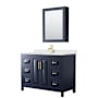 Wyndham Collection Daria 48" Free Standing Single Basin Vanity Set with Cabinet, Quartz Vanity Top, and Medicine Cabinet Dark Blue / Giotto Quartz Top / Brushed Gold Hardware