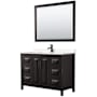 Wyndham Collection Daria 48" Free Standing Single Basin Vanity Set with Cabinet, Cultured Marble Vanity Top, and Framed Mirror Dark Espresso / Carrara Cultured Marble Top / Matte Black Hardware