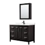 Wyndham Collection Daria 48" Free Standing Single Basin Vanity Set with Cabinet, Quartz Vanity Top, and Medicine Cabinet Dark Espresso / White Quartz Top / Matte Black Hardware