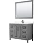 Wyndham Collection Daria 48" Free Standing Single Basin Vanity Set with Cabinet, Cultured Marble Vanity Top, and Framed Mirror Dark Gray / Carrara Cultured Marble Top / Matte Black Hardware