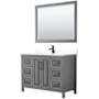 Wyndham Collection Daria 48" Free Standing Single Basin Vanity Set with Cabinet, Cultured Marble Vanity Top, and Framed Mirror Dark Gray / White Cultured Marble Top / Matte Black Hardware