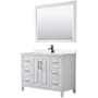 Wyndham Collection Daria 48" Free Standing Single Basin Vanity Set with Cabinet, Cultured Marble Vanity Top, and Framed Mirror White / Carrara Cultured Marble Top / Matte Black Hardware