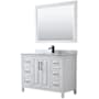 Wyndham Collection Daria 48" Free Standing Single Vanity Set with MDF Cabinet, Marble Vanity Top, Undermount Sink, and Framed Mirror White / White Carrara Marble Top / Matte Black Hardware