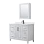 Wyndham Collection Daria 48" Free Standing Single Basin Vanity Set with Cabinet, Quartz Vanity Top, and Medicine Cabinet White / Giotto Quartz Top / Matte Black Hardware