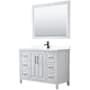 Wyndham Collection Daria 48" Free Standing Single Basin Vanity Set with Cabinet, Cultured Marble Vanity Top, and Framed Mirror White / White Cultured Marble Top / Matte Black Hardware