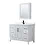 Wyndham Collection Daria 48" Free Standing Single Basin Vanity Set with Cabinet, Quartz Vanity Top, and Medicine Cabinet White / White Quartz Top / Matte Black Hardware