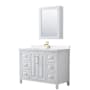 Wyndham Collection Daria 48" Free Standing Single Basin Vanity Set with Cabinet, Quartz Vanity Top, and Medicine Cabinet White / White Quartz Top / Brushed Gold Hardware