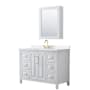 Wyndham Collection Daria 48" Free Standing Single Basin Vanity Set with Cabinet, Quartz Vanity Top, and Medicine Cabinet White / White Quartz Top / Brushed Gold Hardware