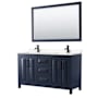 Wyndham Collection Daria 60" Free Standing Double Basin Vanity Set with Cabinet, Cultured Marble Vanity Top, and Framed Mirror Dark Blue / Carrara Cultured Marble Top / Matte Black Hardware