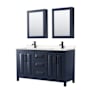 Wyndham Collection Daria 60" Free Standing Double Basin Vanity Set with Cabinet, Cultured Marble Vanity Top, and Medicine Cabinet Dark Blue / Carrara Cultured Marble Top / Matte Black Hardware