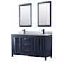 Wyndham Collection Daria 60" Free Standing Double Vanity Set with MDF Cabinet, Marble Vanity Top, 2 Undermount Sinks, and 2 Framed Mirrors Dark Blue / White Carrara Marble Top / Matte Black Hardware