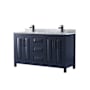 Wyndham Collection Daria 60" Free Standing Double Vanity Set with MDF Cabinet, Marble Vanity Top, and 2 Undermount Sinks Dark Blue / White Carrara Marble Top / Matte Black Hardware