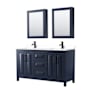 Wyndham Collection Daria 60" Free Standing Double Basin Vanity Set with Cabinet, Cultured Marble Vanity Top, and Medicine Cabinet Dark Blue / White Cultured Marble Top / Matte Black Hardware
