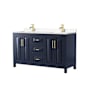 Wyndham Collection Daria 60" Free Standing Double Basin Vanity Set with Cabinet and Cultured Marble Vanity Top Dark Blue / Carrara Cultured Marble Top / Brushed Gold Hardware