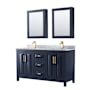 Wyndham Collection Daria 60" Free Standing Double Vanity Set with MDF Cabinet, Marble Vanity Top, 2 Undermount Sinks, and 2 Medicine Cabinets Dark Blue