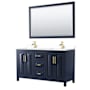 Wyndham Collection Daria 60" Free Standing Double Basin Vanity Set with Cabinet, Cultured Marble Vanity Top, and Framed Mirror Dark Blue / White Cultured Marble Top / Brushed Gold Hardware