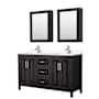 Wyndham Collection Daria 60" Free Standing Double Basin Vanity Set with Cabinet, Cultured Marble Vanity Top, and Medicine Cabinet Dark Espresso / Carrara Cultured Marble Top / Polished Chrome Hardware