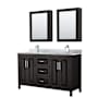 Wyndham Collection Daria 60" Free Standing Double Vanity Set with MDF Cabinet, Marble Vanity Top, 2 Undermount Sinks, and 2 Medicine Cabinets Dark Espresso / White Carrara Marble Top / Polished Chrome Hardware