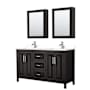 Wyndham Collection Daria 60" Free Standing Double Basin Vanity Set with Cabinet, Cultured Marble Vanity Top, and Medicine Cabinet Dark Espresso / White Cultured Marble Top / Polished Chrome Hardware