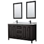 Wyndham Collection Daria 60" Free Standing Double Vanity Set with MDF Cabinet, Marble Vanity Top, 2 Undermount Sinks, and 2 Framed Mirrors Dark Espresso / White Carrara Marble Top / Matte Black Hardware