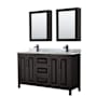 Wyndham Collection Daria 60" Free Standing Double Vanity Set with MDF Cabinet, Marble Vanity Top, 2 Undermount Sinks, and 2 Medicine Cabinets Dark Espresso / White Carrara Marble Top / Matte Black Hardware