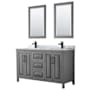 Wyndham Collection Daria 60" Free Standing Double Vanity Set with MDF Cabinet, Marble Vanity Top, 2 Undermount Sinks, and 2 Framed Mirrors Dark Gray / White Carrara Marble Top / Matte Black Hardware