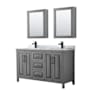 Wyndham Collection Daria 60" Free Standing Double Vanity Set with MDF Cabinet, Marble Vanity Top, 2 Undermount Sinks, and 2 Medicine Cabinets Dark Gray / White Carrara Marble Top / Matte Black Hardware