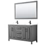 Wyndham Collection Daria 60" Free Standing Double Basin Vanity Set with Cabinet, Cultured Marble Vanity Top, and Framed Mirror Dark Gray / White Cultured Marble Top / Matte Black Hardware
