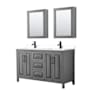 Wyndham Collection Daria 60" Free Standing Double Basin Vanity Set with Cabinet, Cultured Marble Vanity Top, and Medicine Cabinet Dark Gray / White Cultured Marble Top / Matte Black Hardware