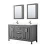 Wyndham Collection Daria 60" Free Standing Double Basin Vanity Set with Cabinet, Cultured Marble Vanity Top, and Medicine Cabinet Dark Gray / Carrara Cultured Marble Top / Polished Chrome Hardware